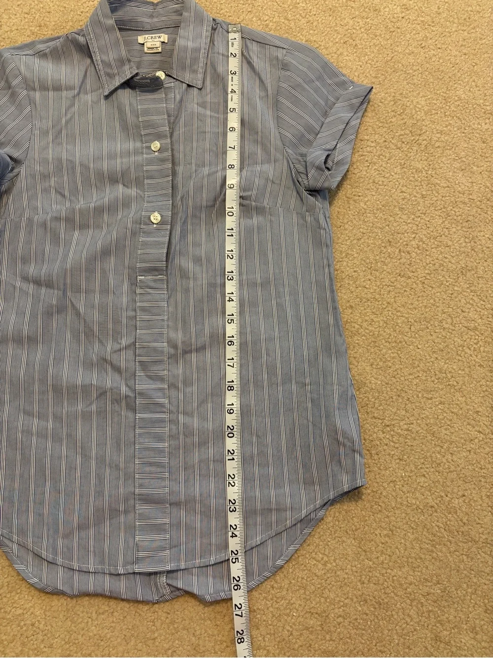 J. Crew Blue and White Striped Cap-Sleeve Button Shirt